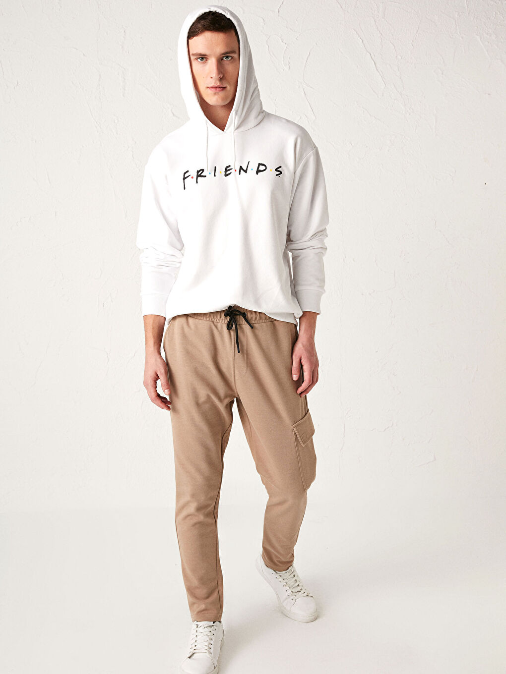 Bej Slim Fit Kargo Cepli Eşofman Altı-4