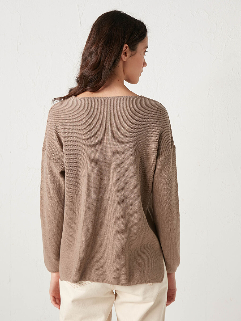 Plain V-Neck Tricot Jumper-2
