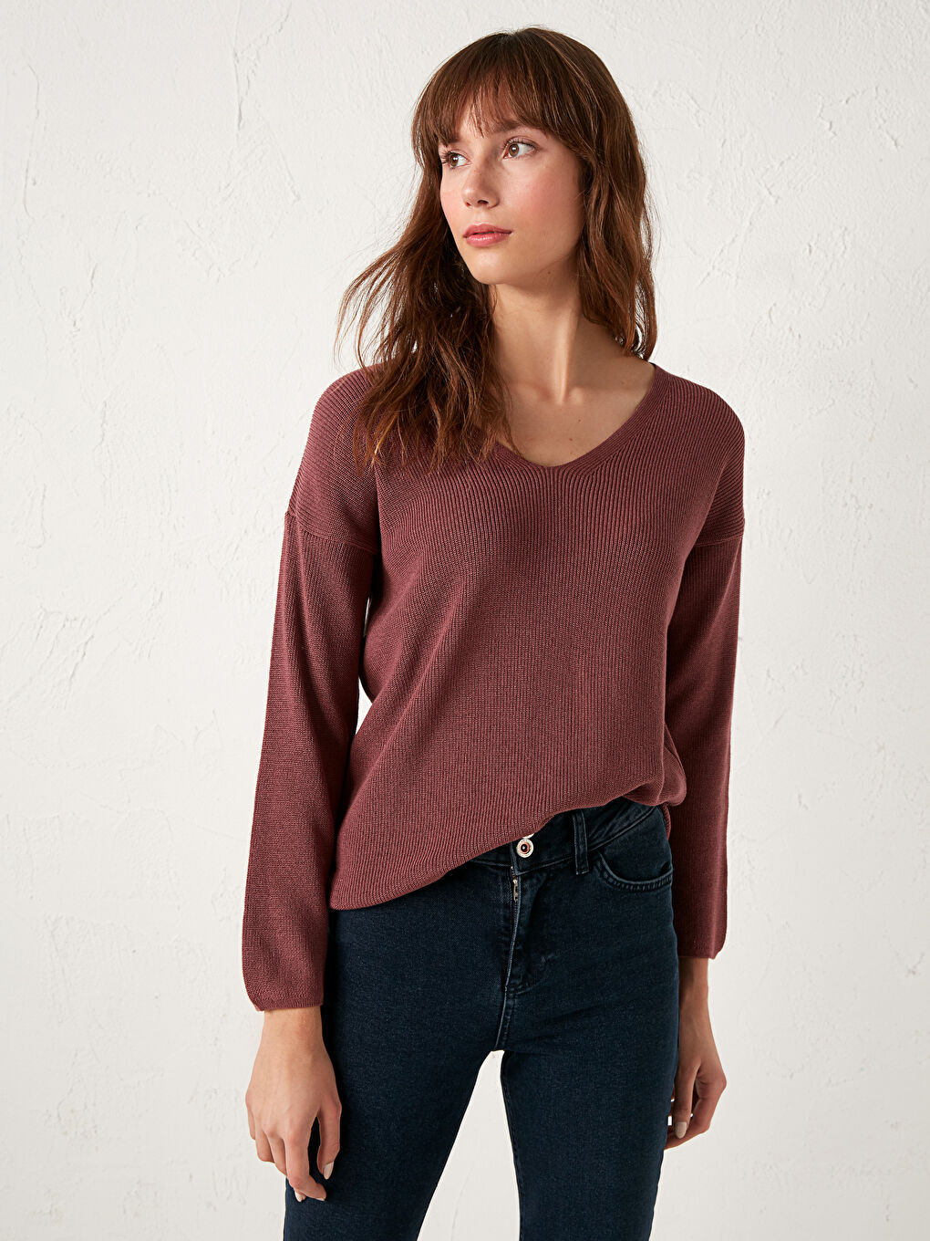 LCW Vision Plain V-Neck Tricot Jumper -0WI951Z8-H7D