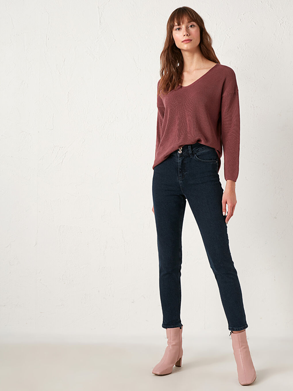 LCW Vision Plain V-Neck Tricot Jumper -0WI951Z8-H7D