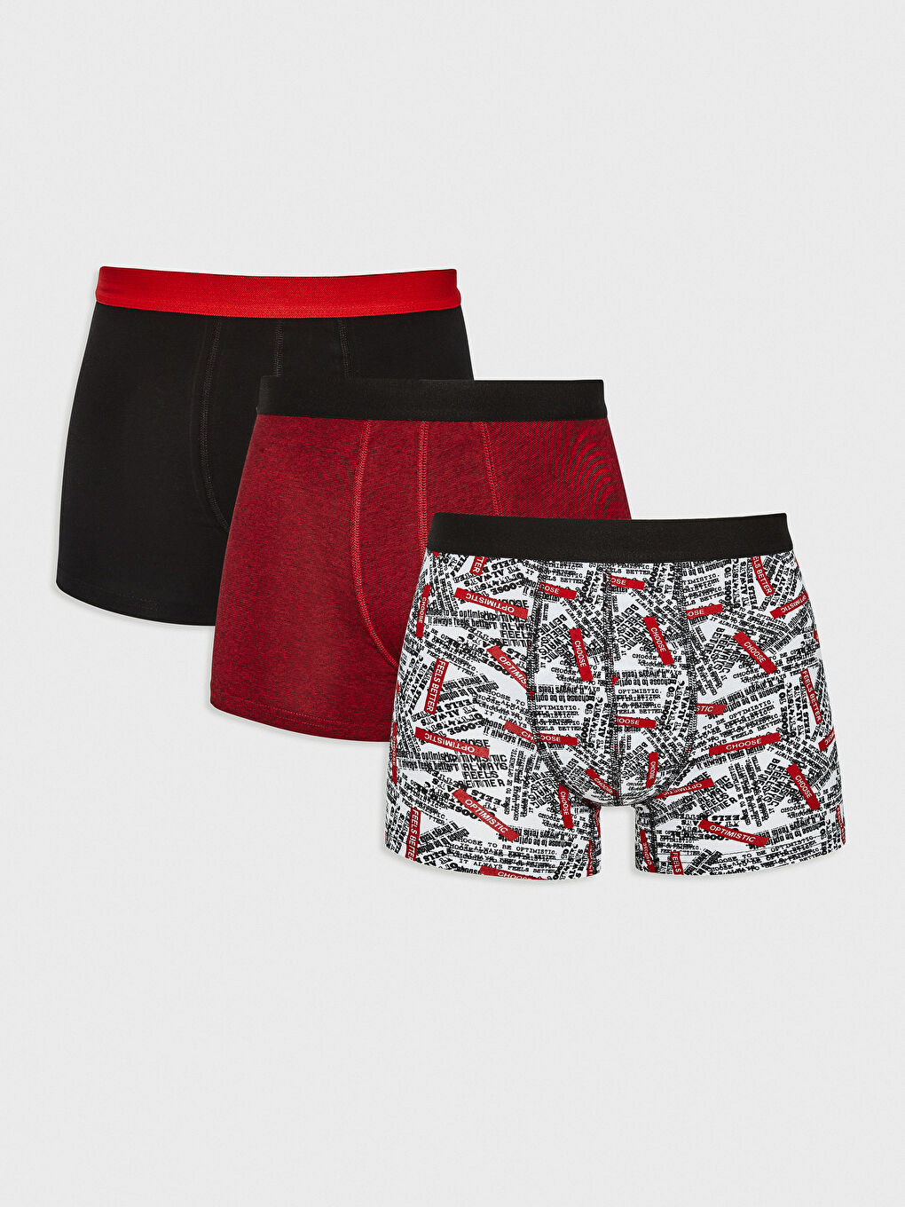Kırmızı Standart Kalıp Esnek Kumaş Boxer 3'lü