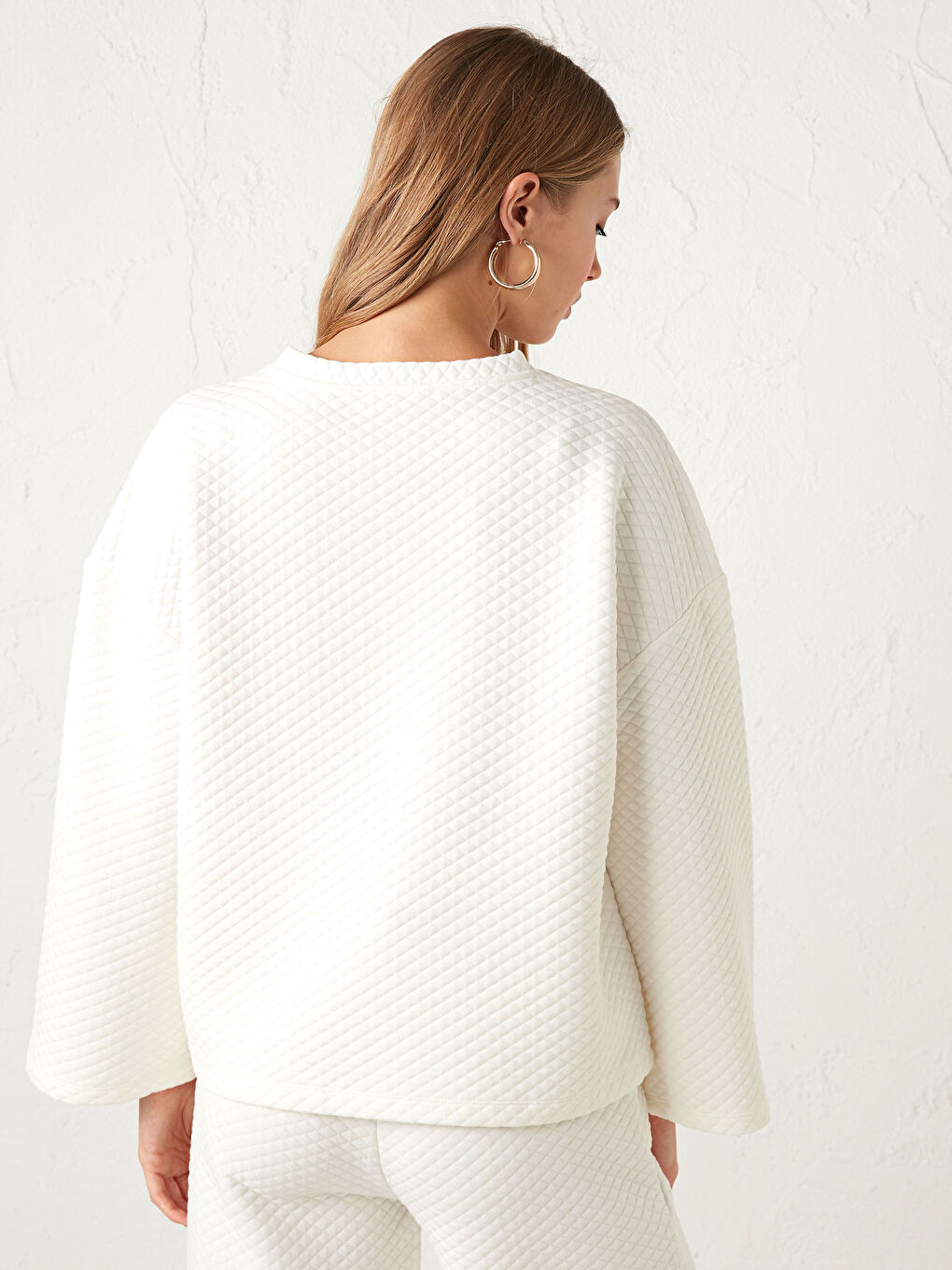 Ekru Bisiklet Yaka Kapitone Sweatshirt-4