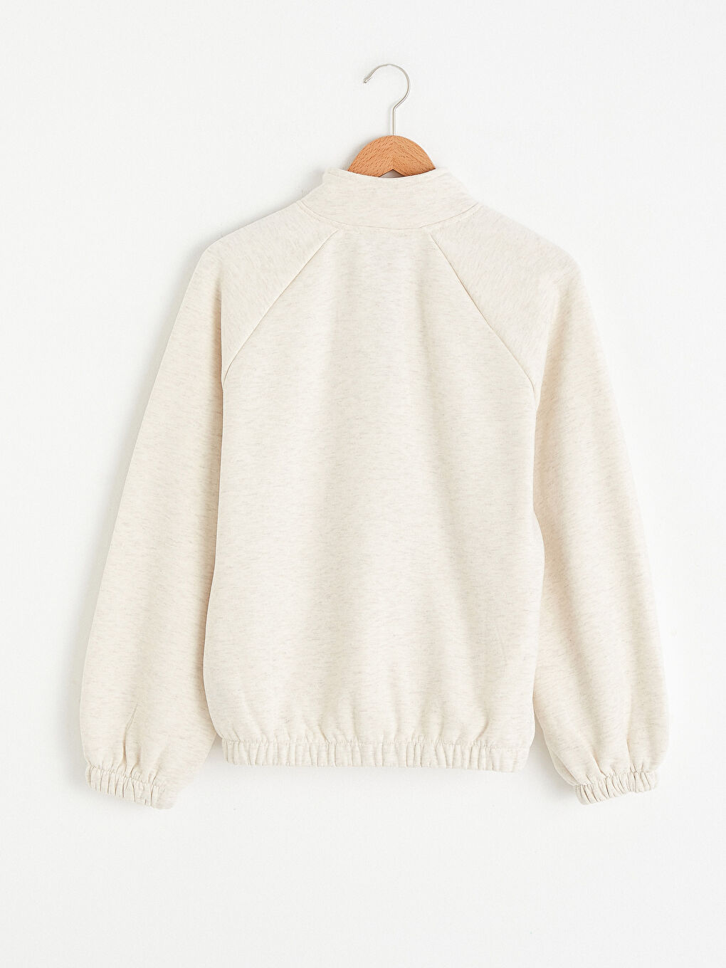 Bej Yakası Düğme Detaylı Kadın Kalın Sweatshirt-5