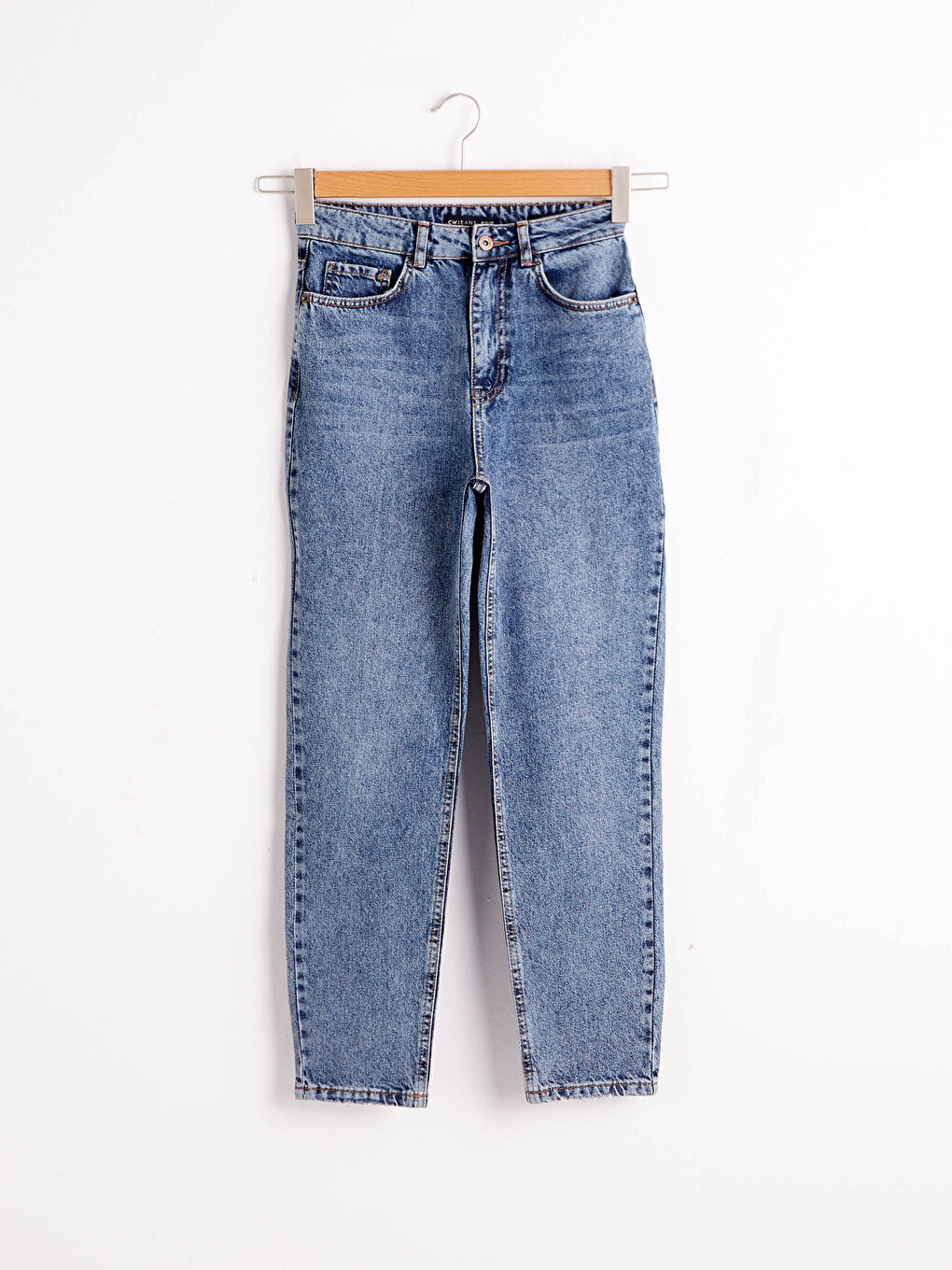 İndigo Yüksek Bel Mom Fit Kadın Jean Pantolon-4