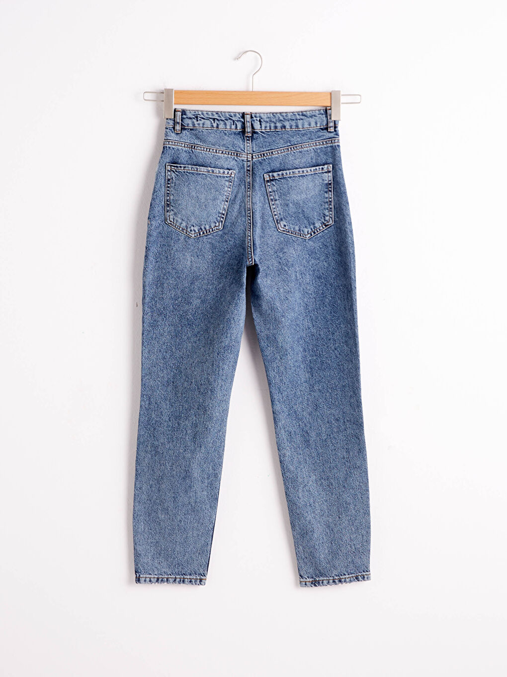 İndigo Yüksek Bel Mom Fit Kadın Jean Pantolon-5