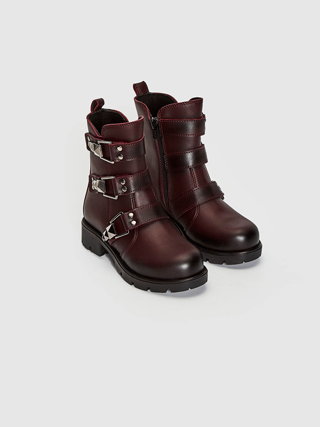 Bordo Kız Çocuk Kemer Detaylı Bot