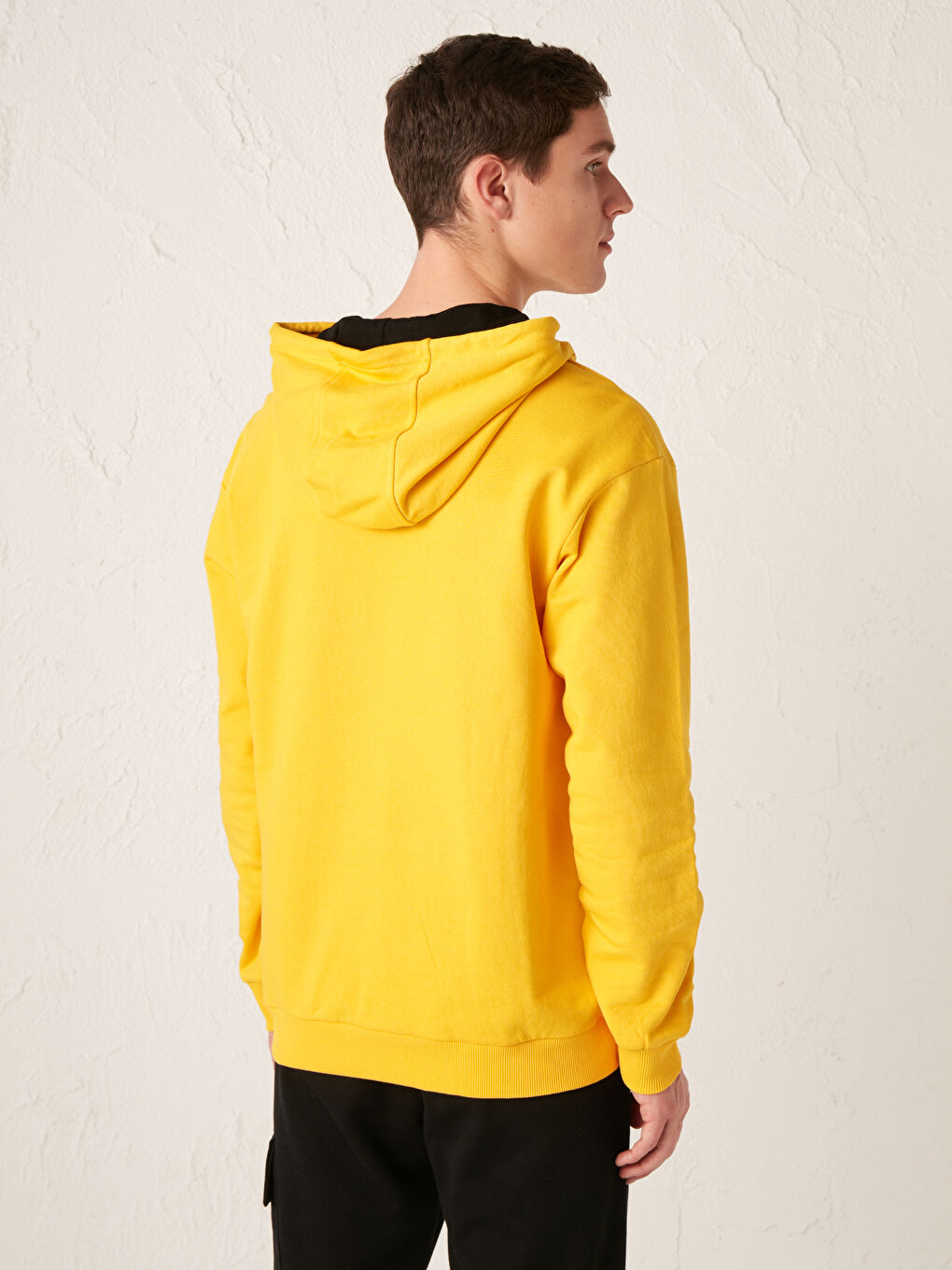 Sarı Uzun Kollu Baskılı Erkek Hoodie-1