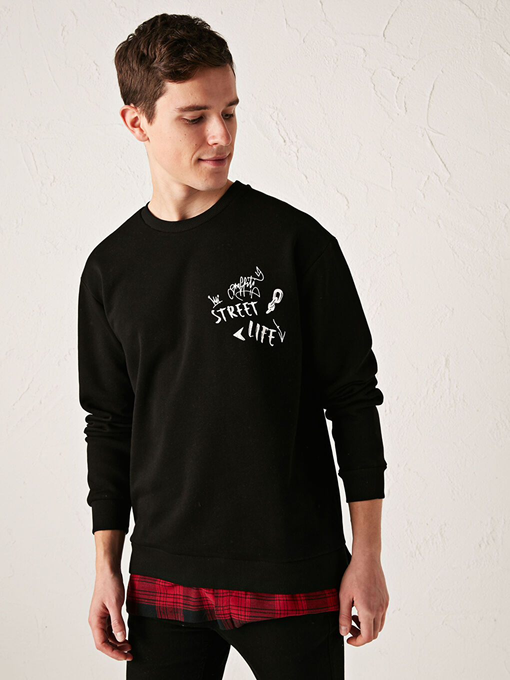 Світшот з круглим вирізом горловини та принтом, товстий