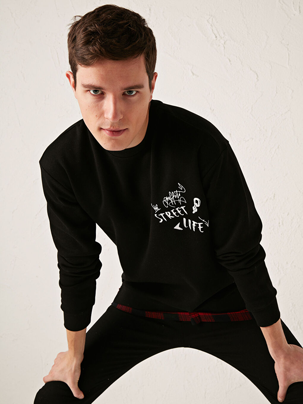 Світшот з круглим вирізом горловини та принтом, товстий-1