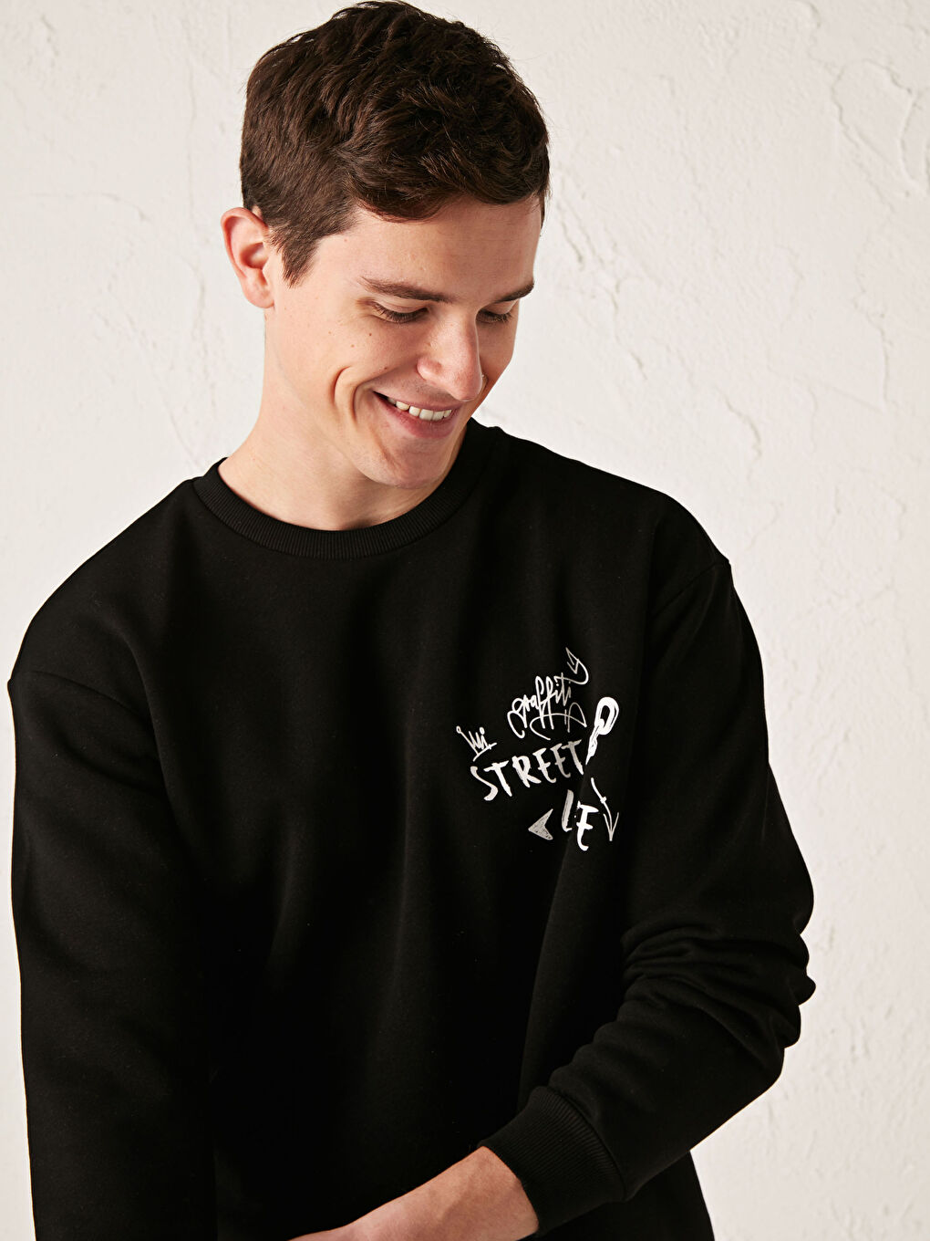 Світшот з круглим вирізом горловини та принтом, товстий-2