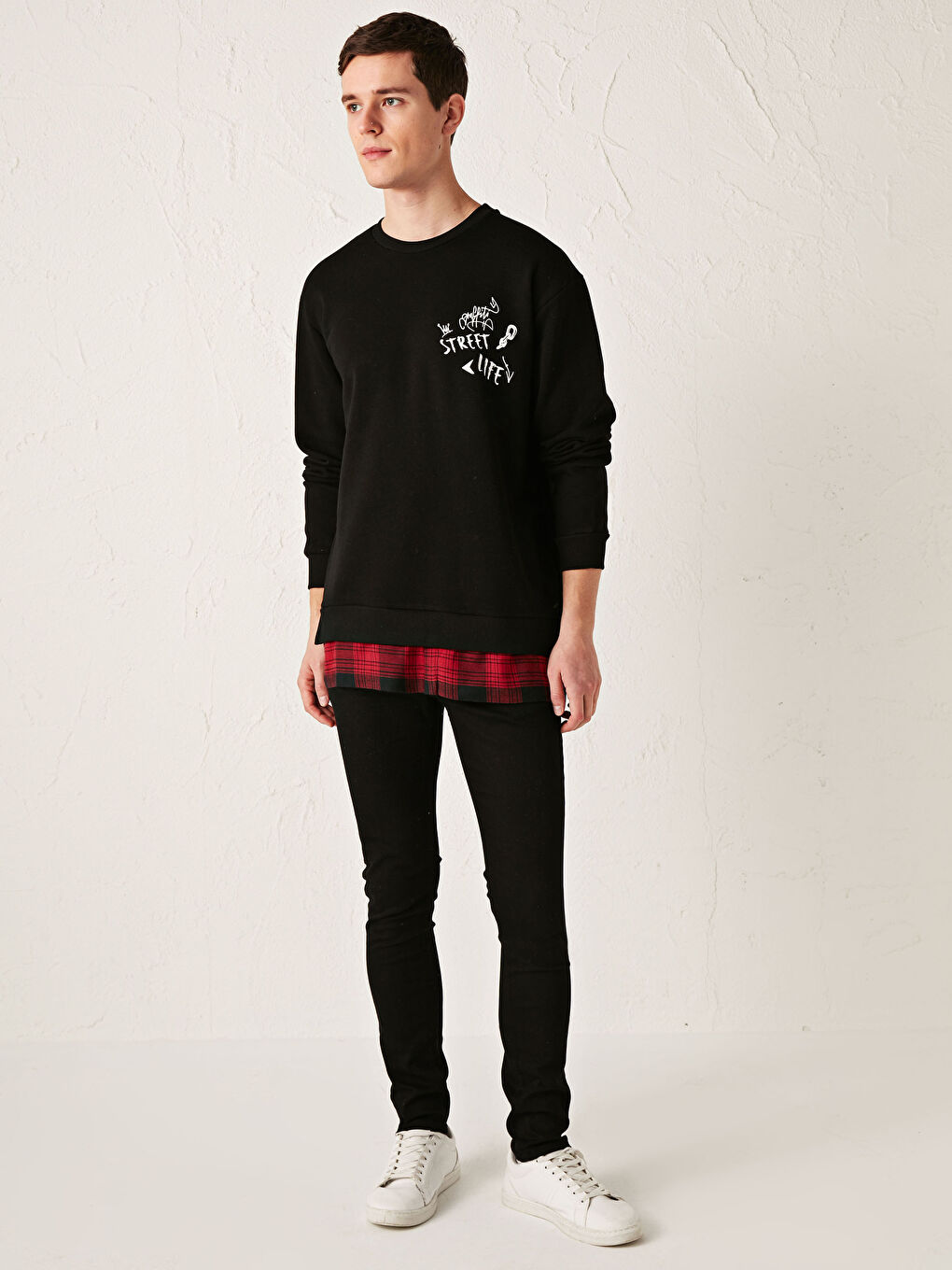 Світшот з круглим вирізом горловини та принтом, товстий-3