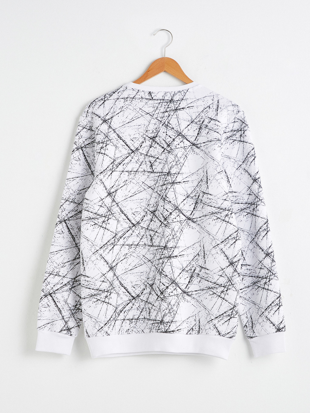 Beyaz Bisiklet Yaka Baskılı Kalın Sweatshirt-5