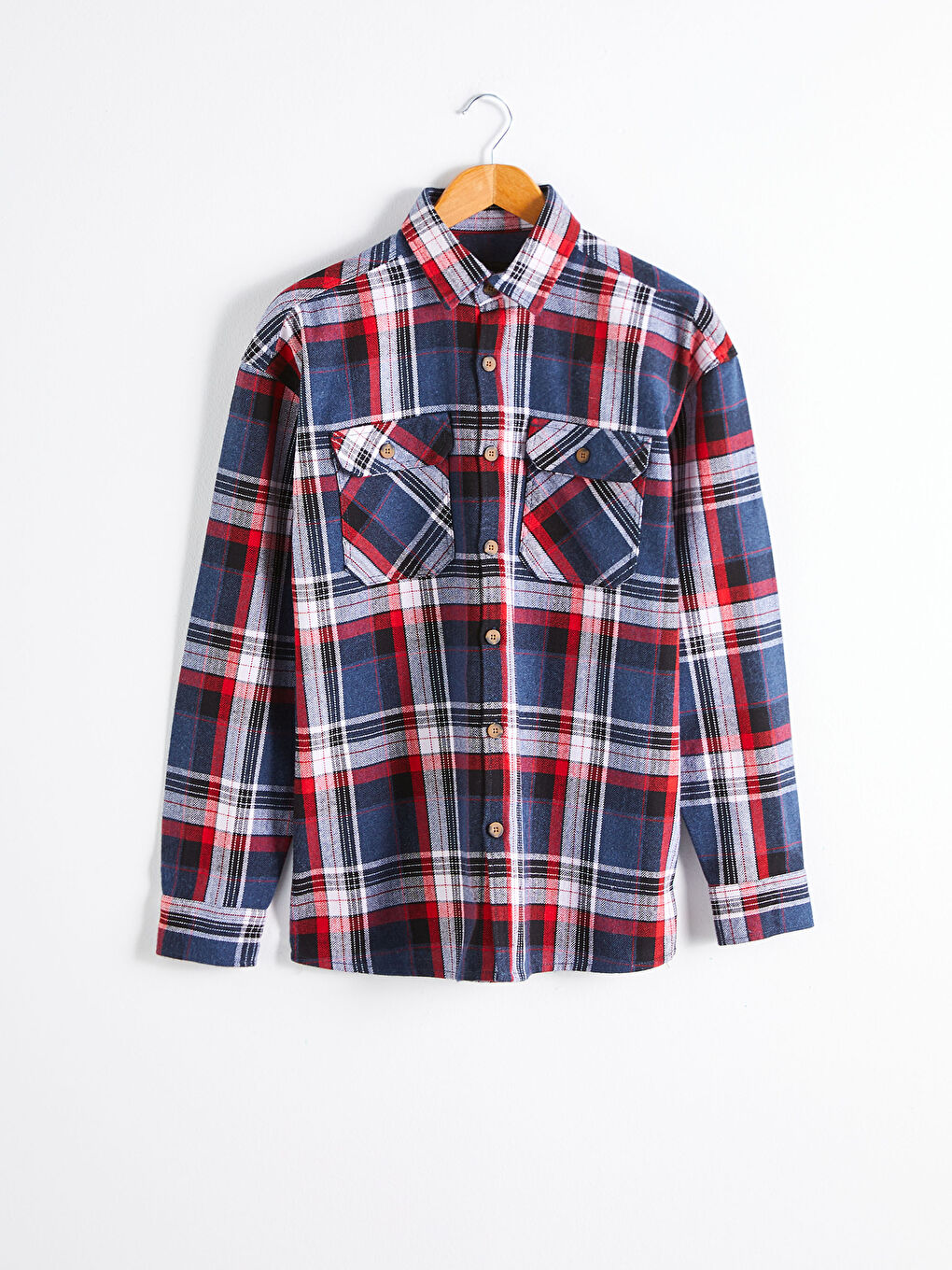 Oversize Long Sleeve Plaid Men's Flannel Shirt-4