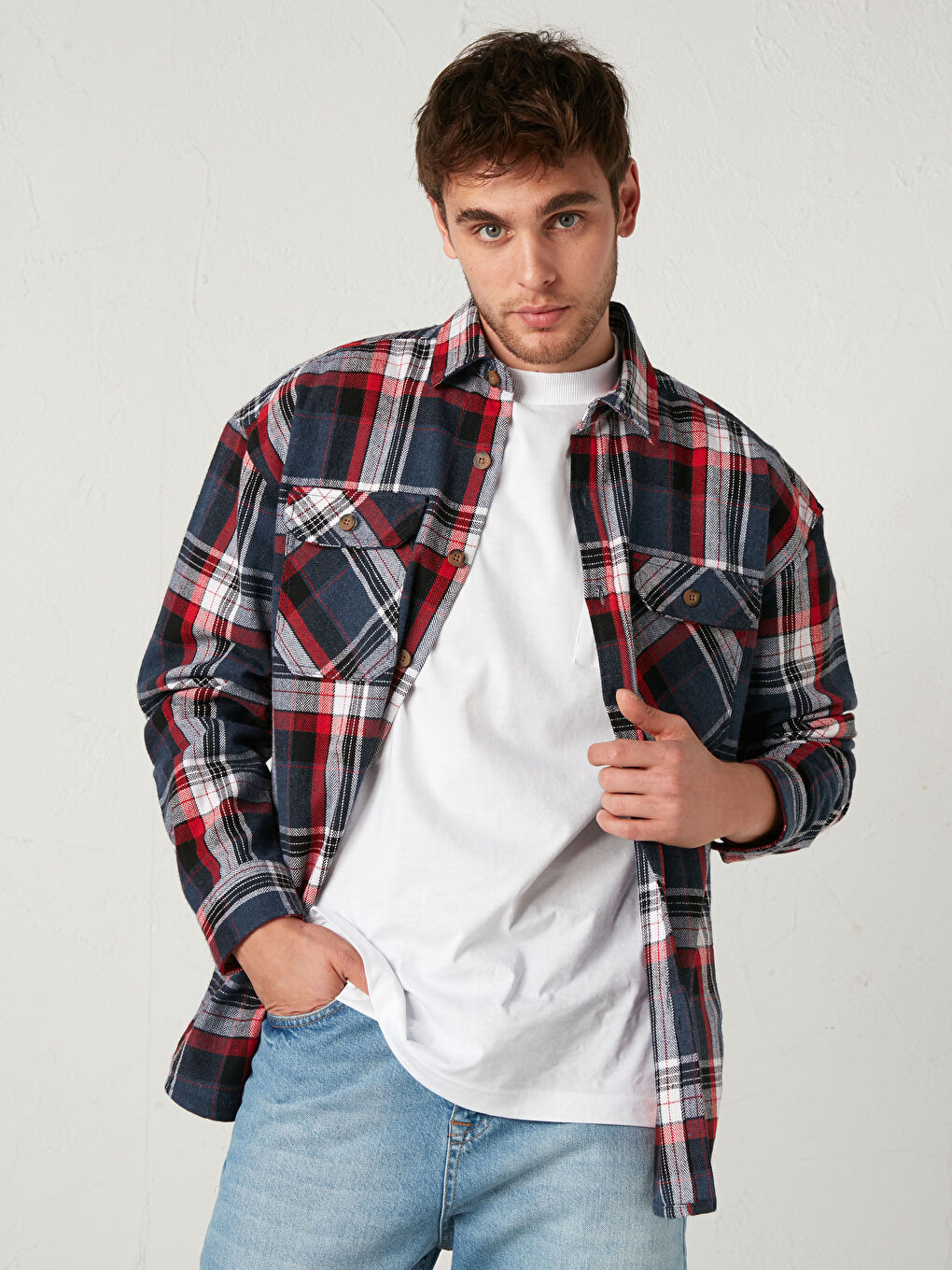 Oversize Long Sleeve Plaid Men's Flannel Shirt