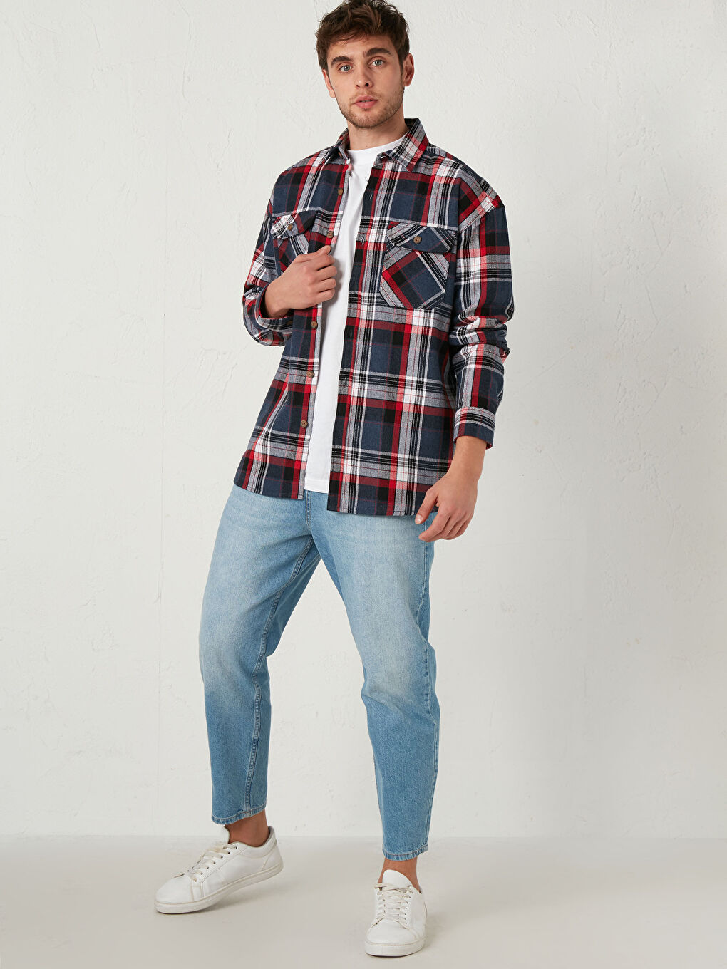 Oversize Long Sleeve Plaid Men's Flannel Shirt-2