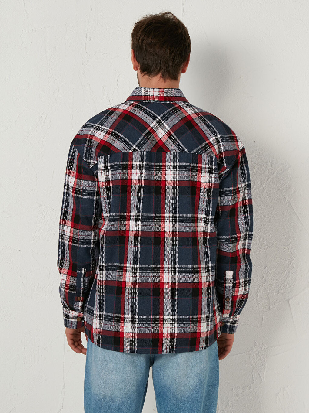 Oversize Long Sleeve Plaid Men's Flannel Shirt-3