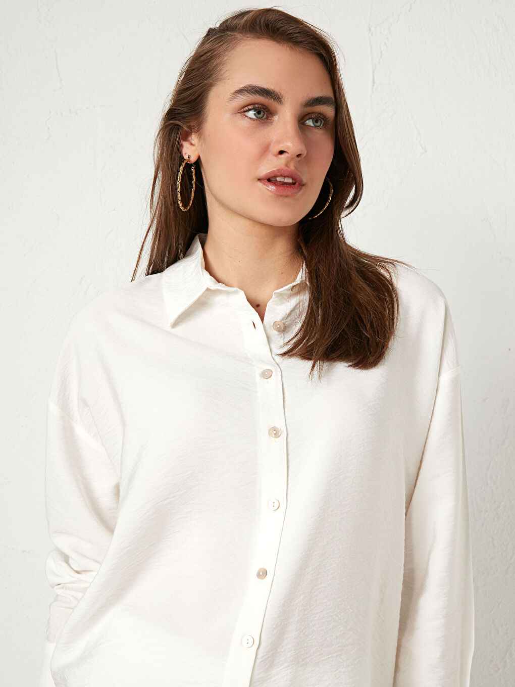 Chemise Col de Chemise Ajustement Standard Manches Longues pour Femmes Uni Crêpe Chemise