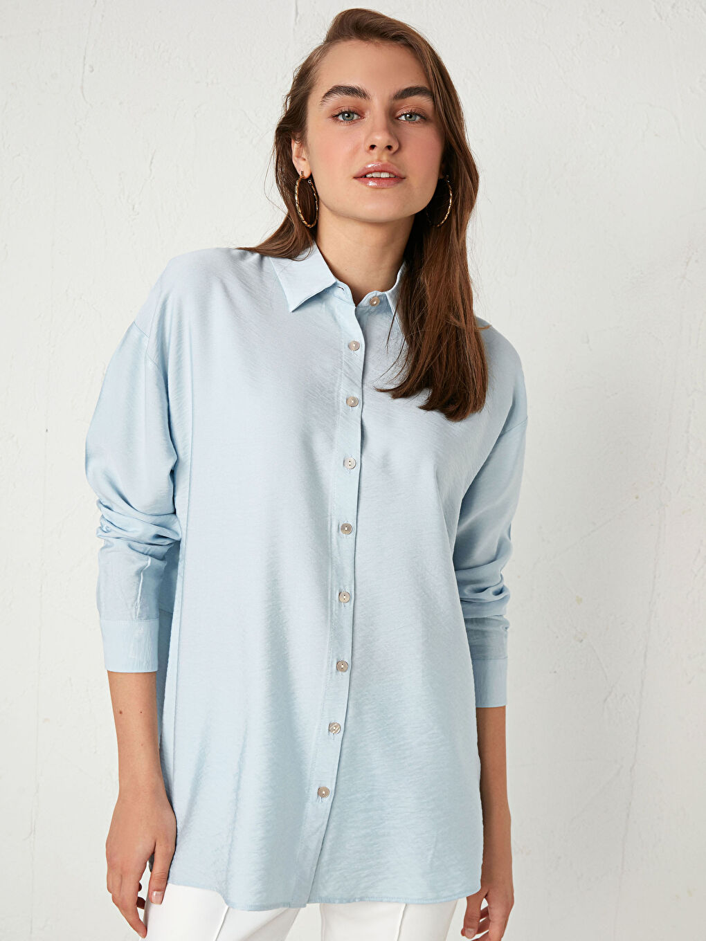 Shirt Collar Long Sleeve Women's Flat Crepe Shirt