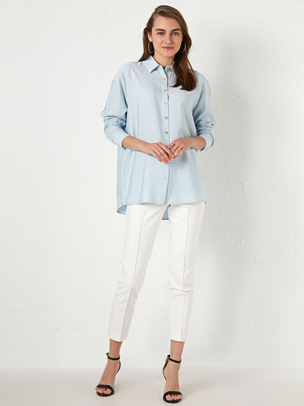 Shirt Collar Long Sleeve Women's Flat Crepe Shirt-1