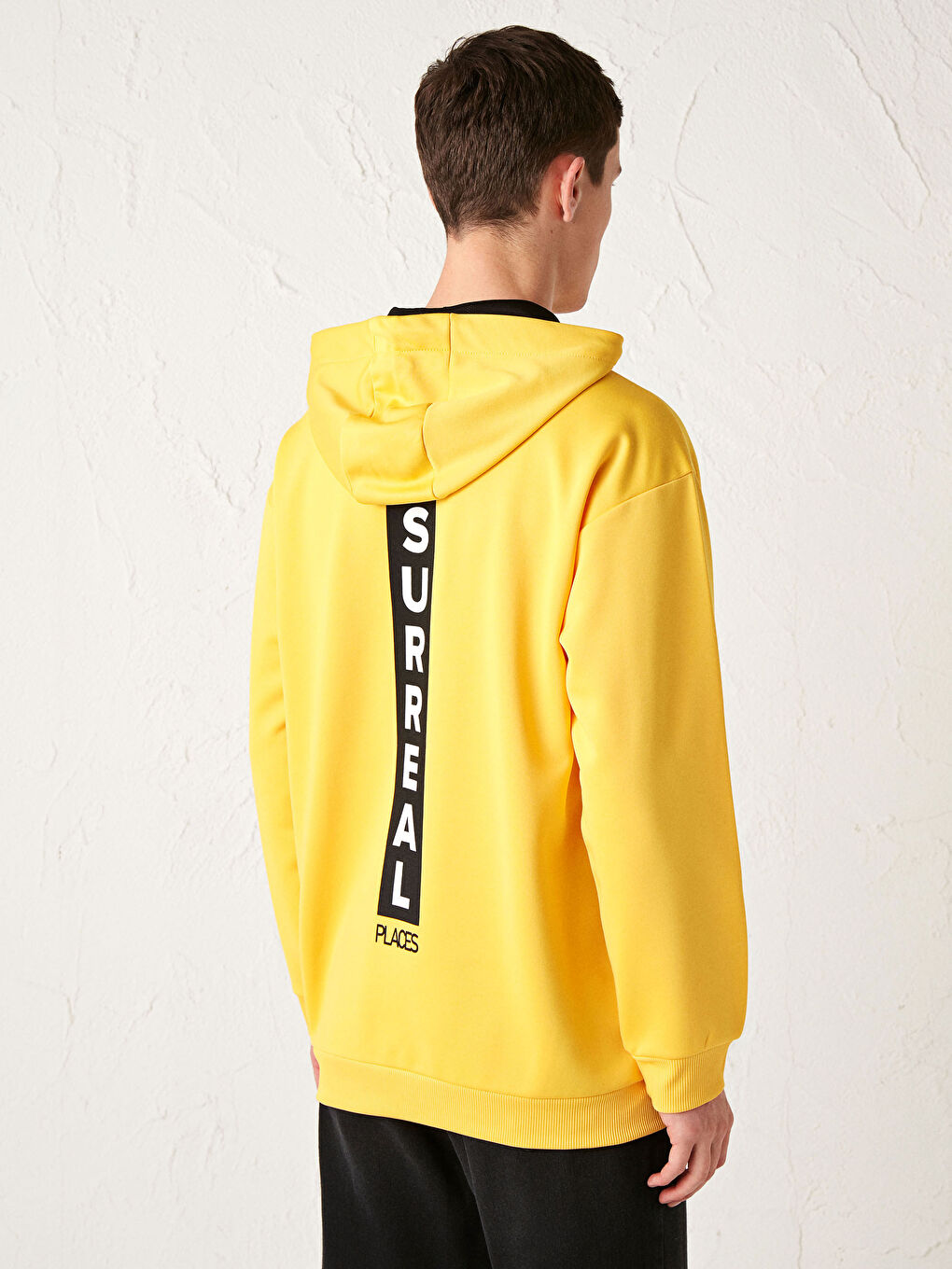 Sarı Uzun Kollu Baskılı Erkek Hoodie-3
