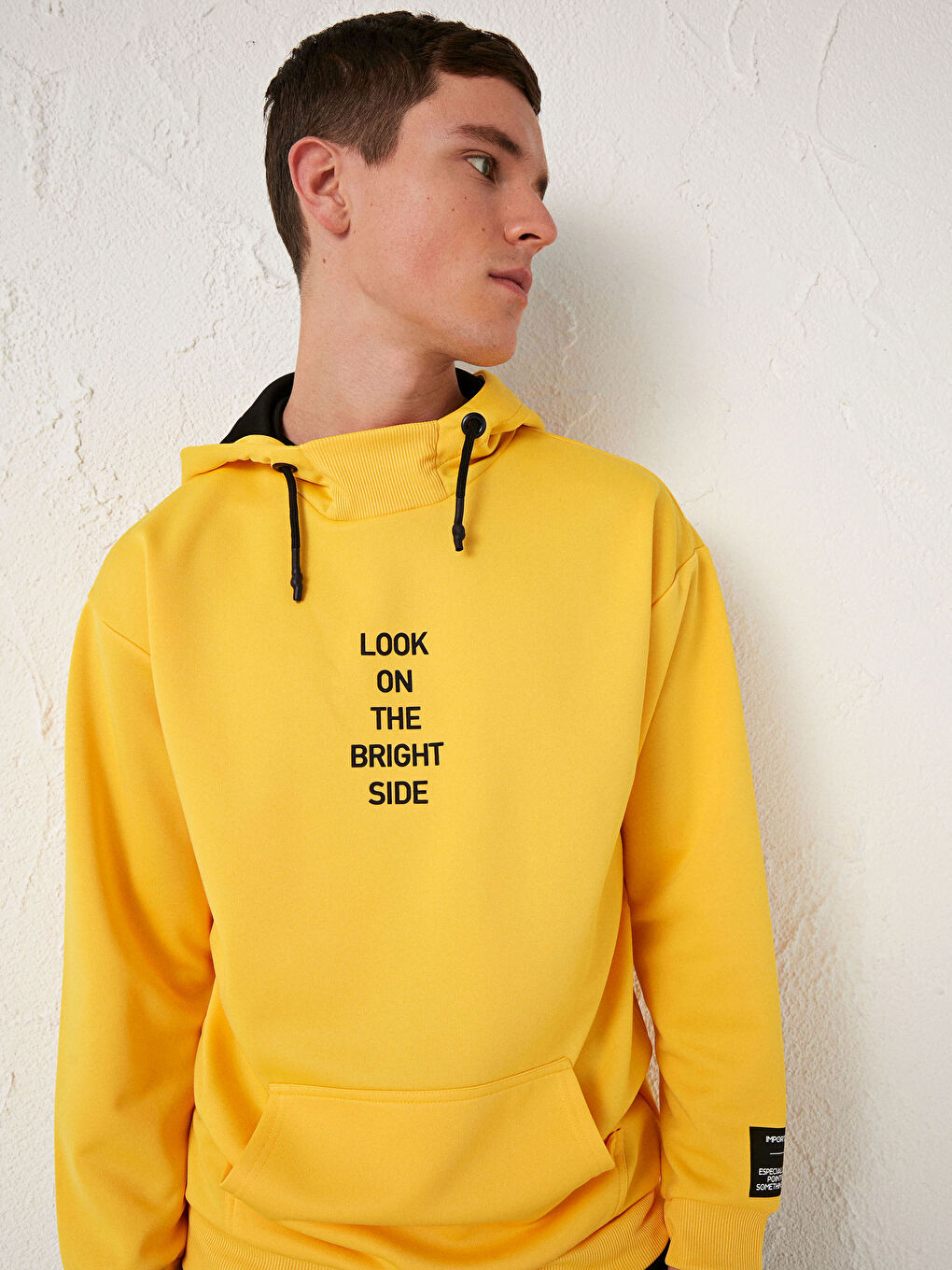Sarı Uzun Kollu Baskılı Erkek Hoodie-5
