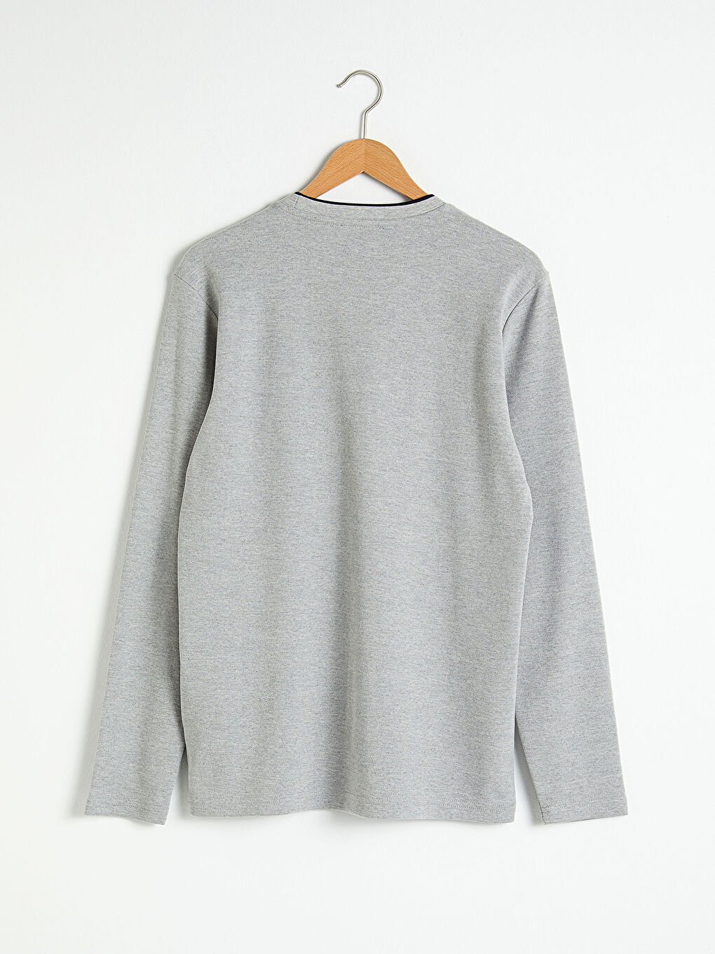 Gri Baskılı Bisiklet Yaka Uzun Kollu Tişört-5