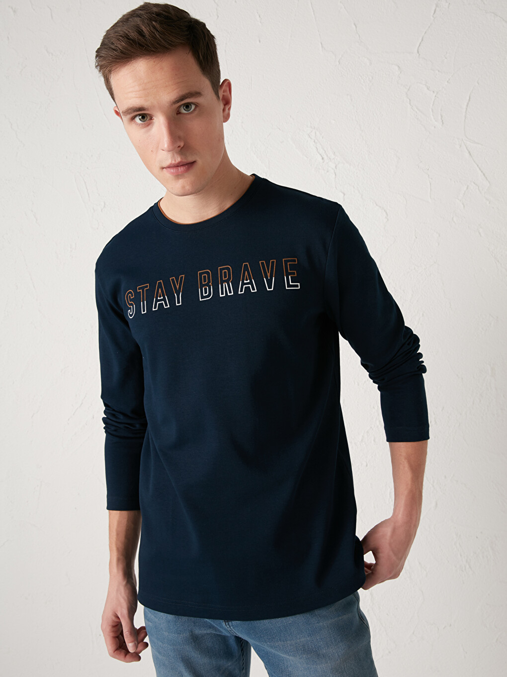 Printed Crew Neck And Long Sleeve T-shirt