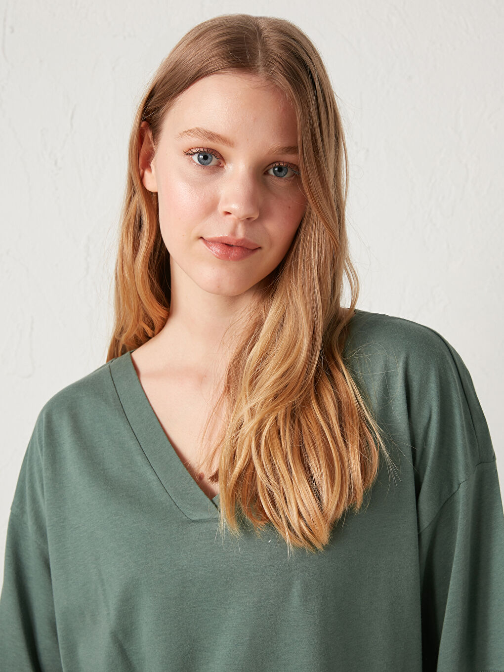 Yeşil V yaka İnce Modal Karışımlı Kadın Pijama Takımı-3