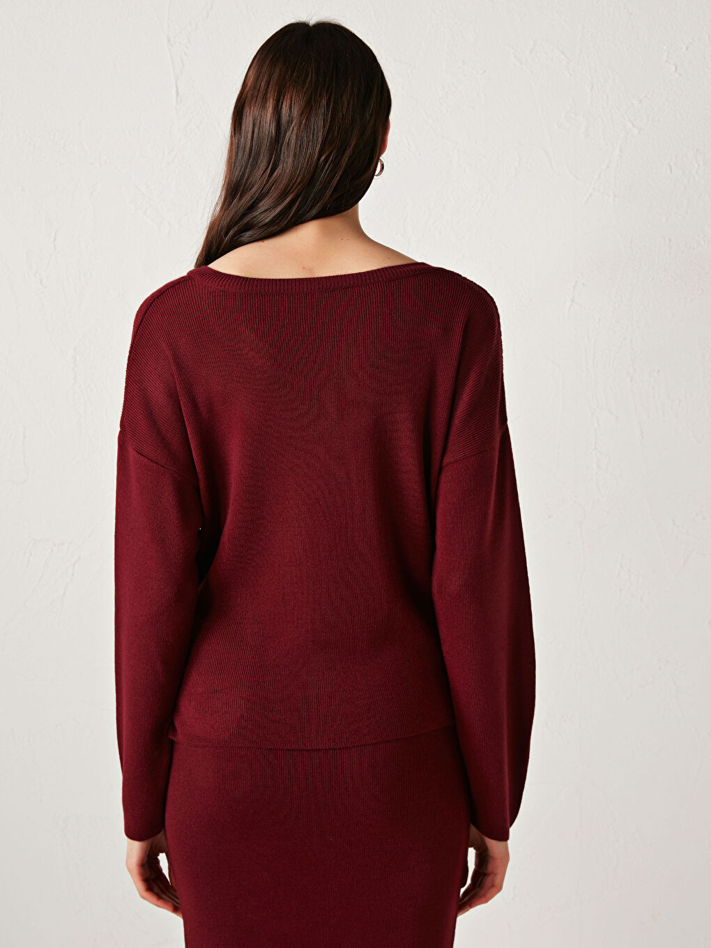 Bordo V Yaka Oversize Triko Kazak-7