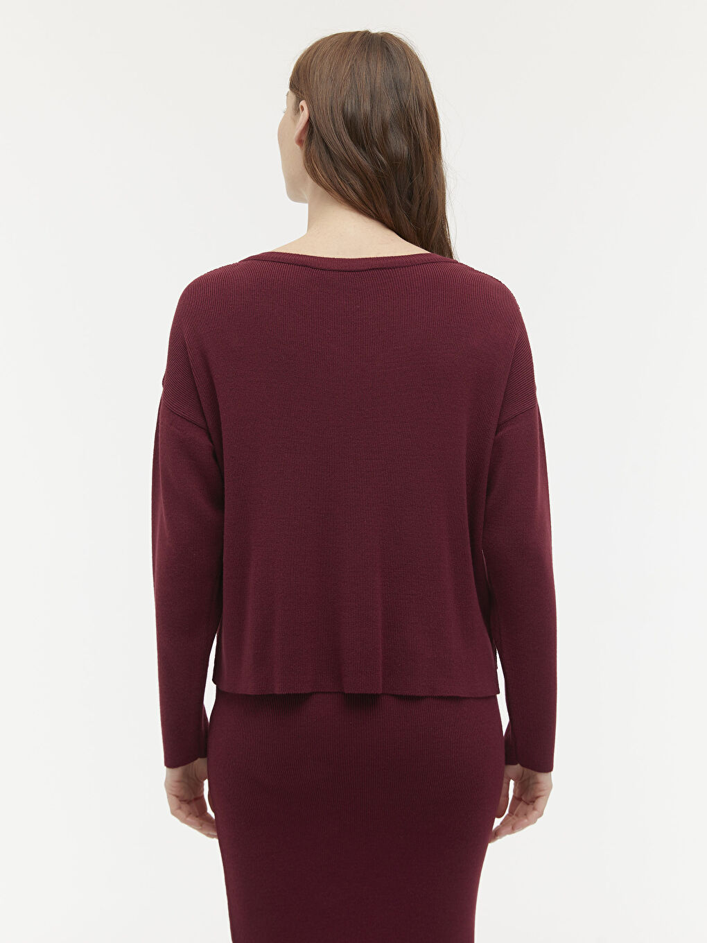 Bordo V Yaka Oversize Triko Kazak-4