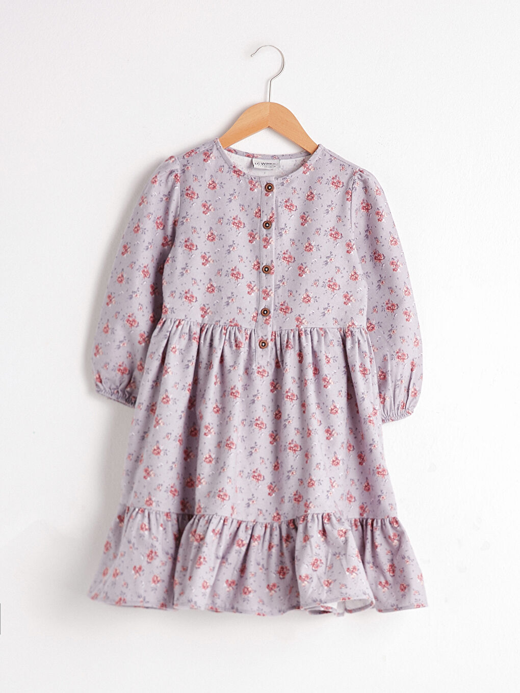 Gri Kız Çocuk Desenli Flanel Elbise