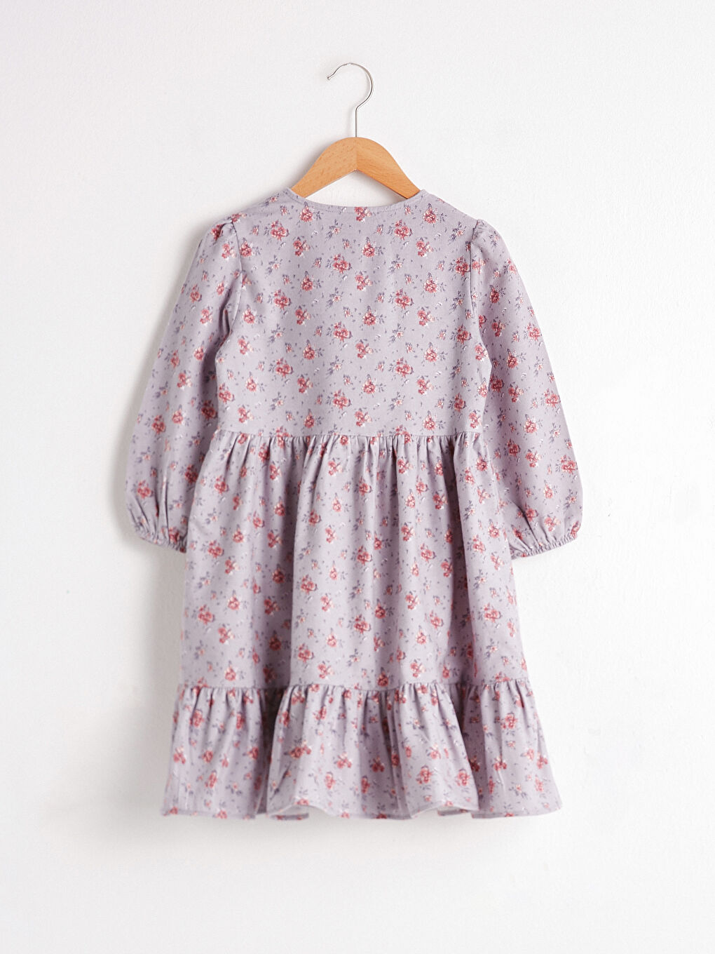 Gri Kız Çocuk Desenli Flanel Elbise-1