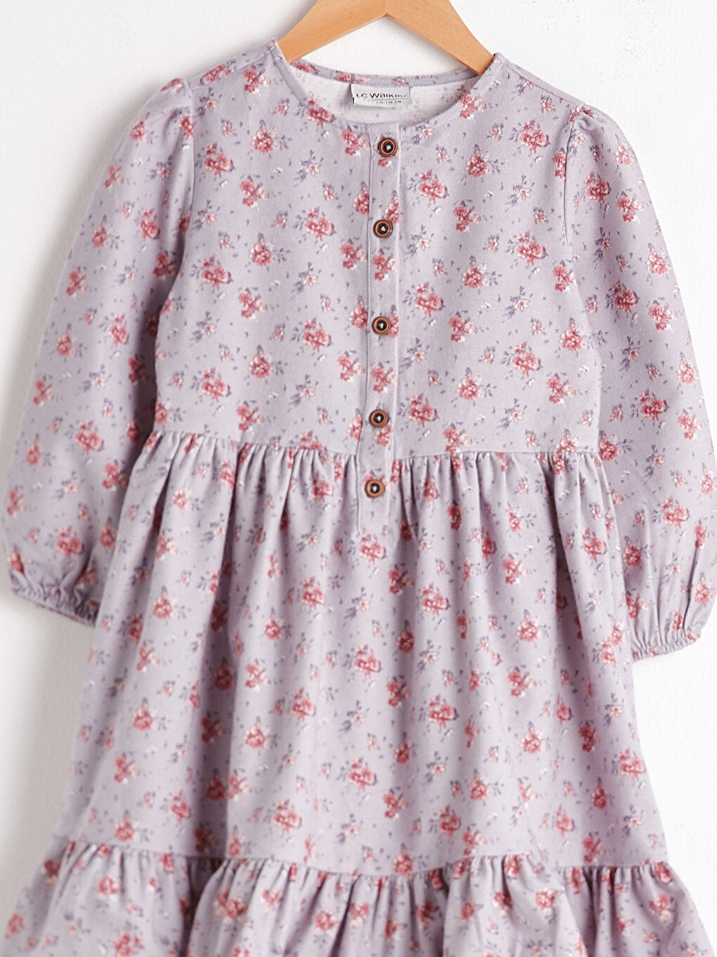 Gri Kız Çocuk Desenli Flanel Elbise-2