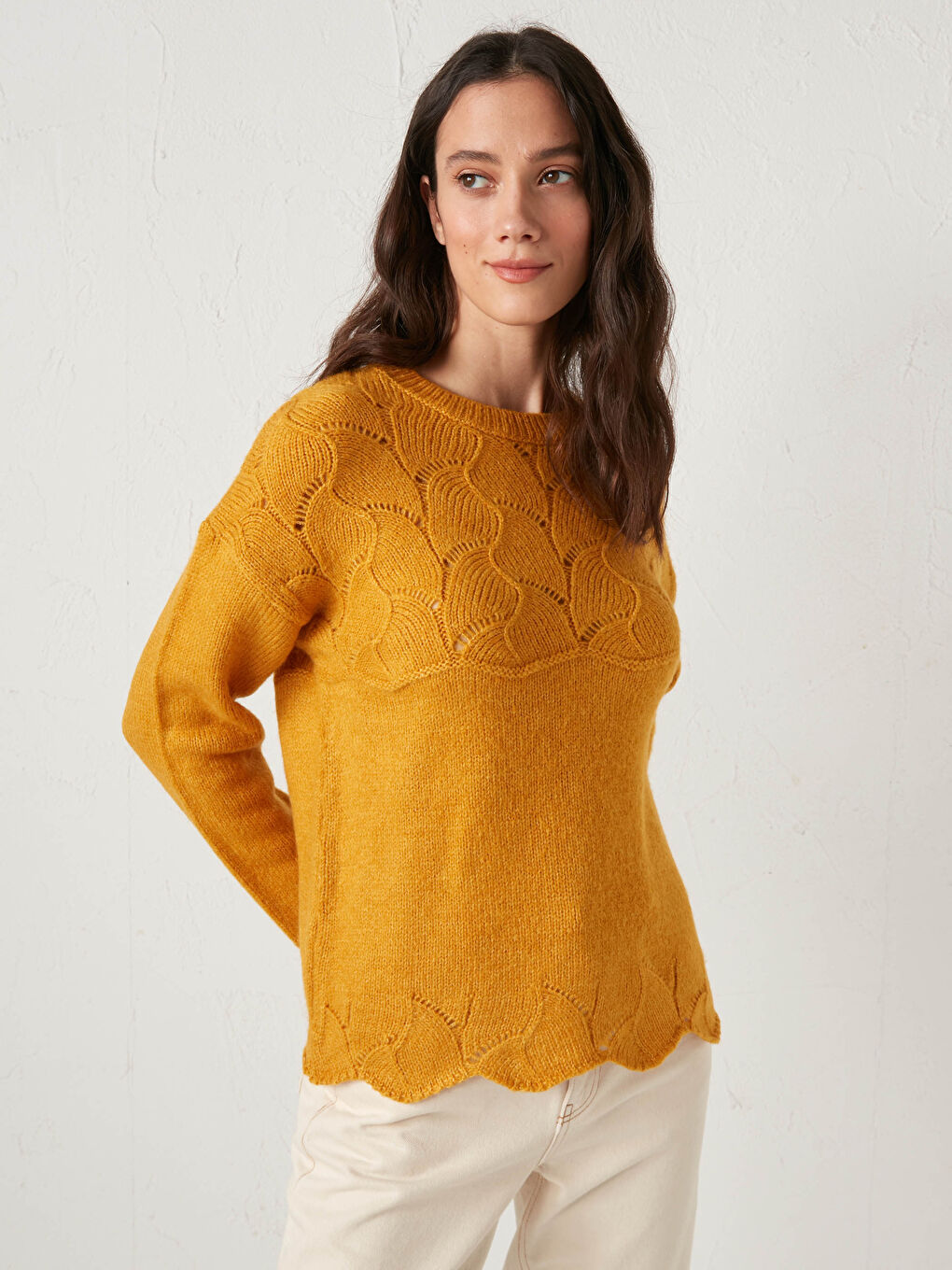 Sarı Bisiklet Yaka Oversize Triko Kazak-1