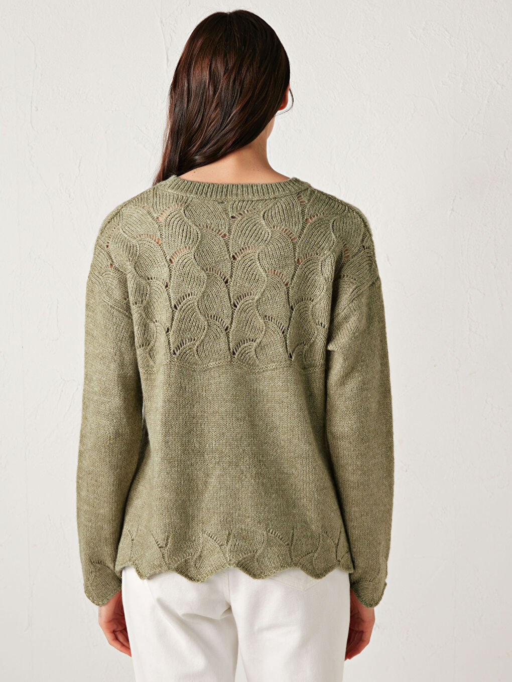 Yeşil Bisiklet Yaka Oversize Triko Kazak-2