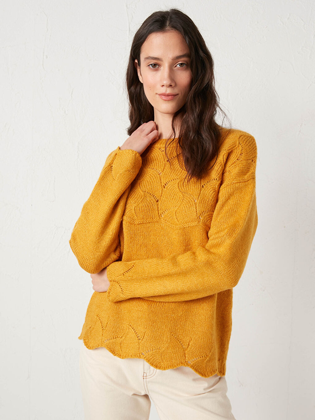 Sarı Bisiklet Yaka Oversize Triko Kazak