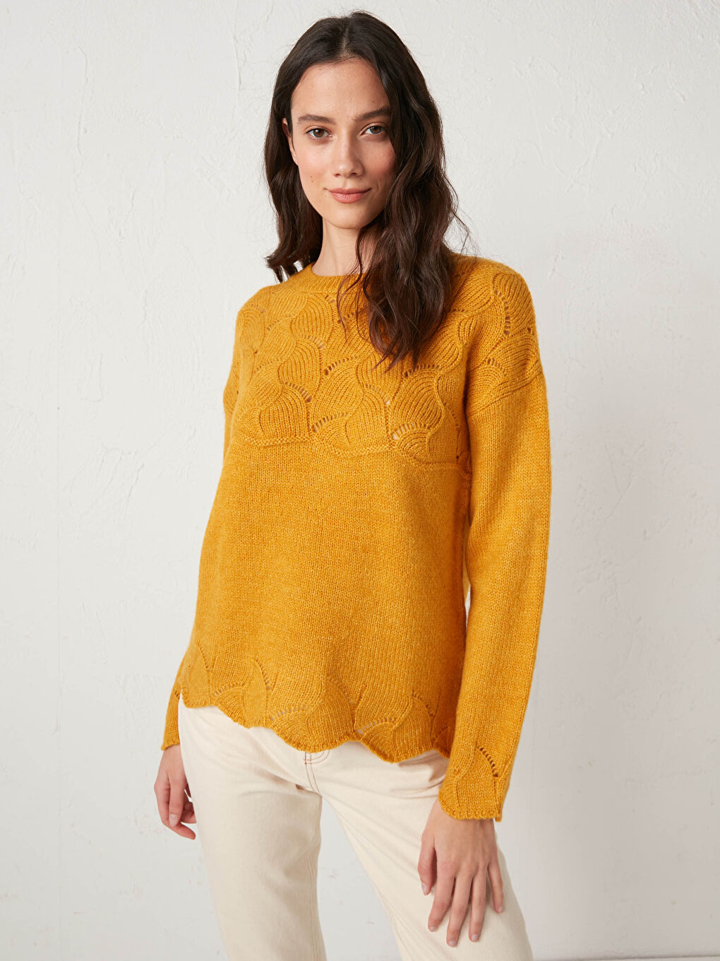 Sarı Bisiklet Yaka Oversize Triko Kazak-3