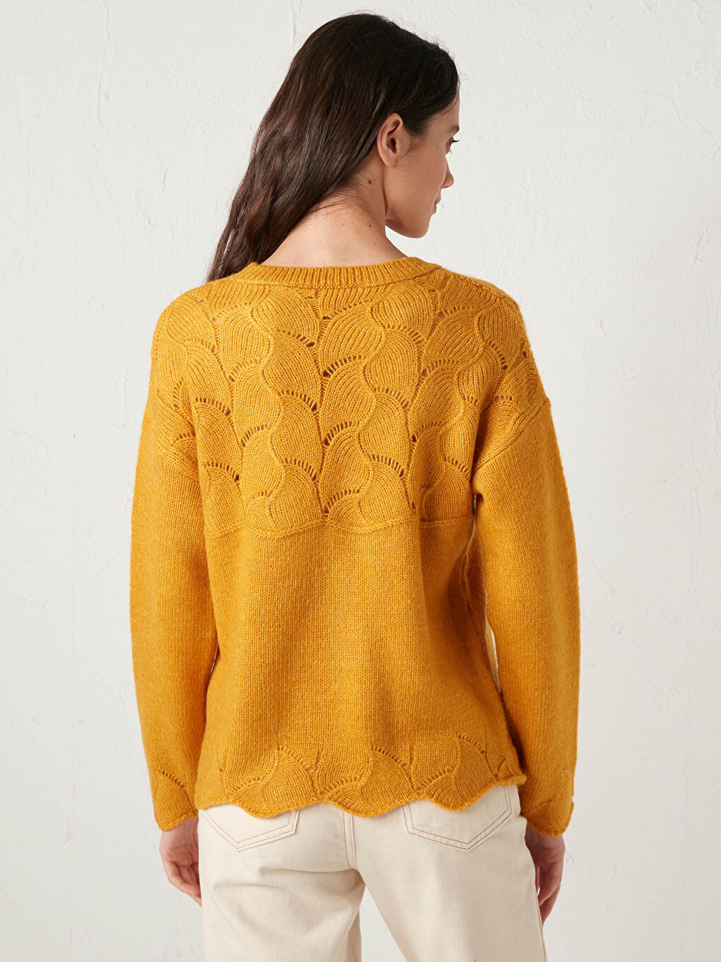 Sarı Bisiklet Yaka Oversize Triko Kazak-4