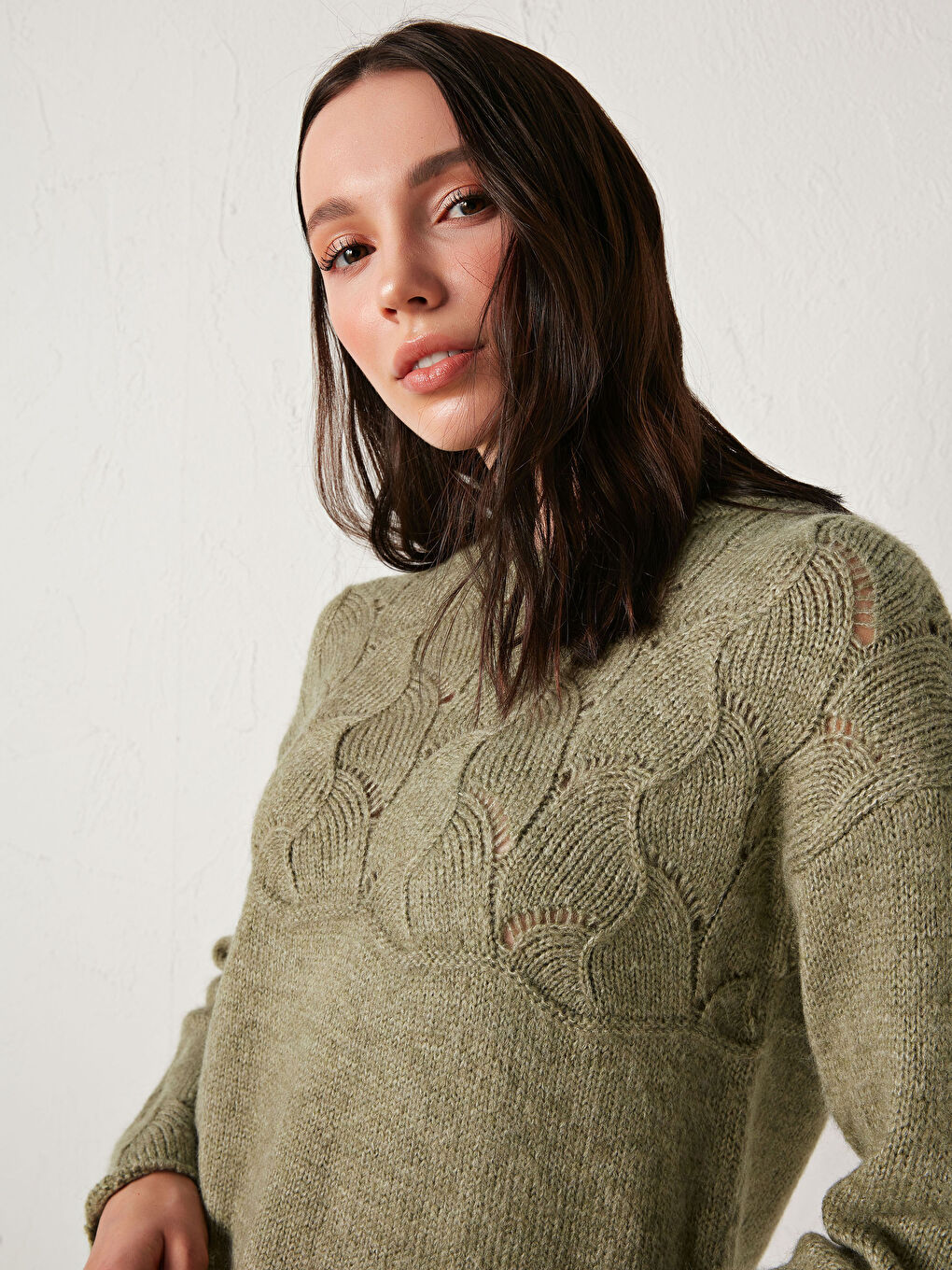 Yeşil Bisiklet Yaka Oversize Triko Kazak