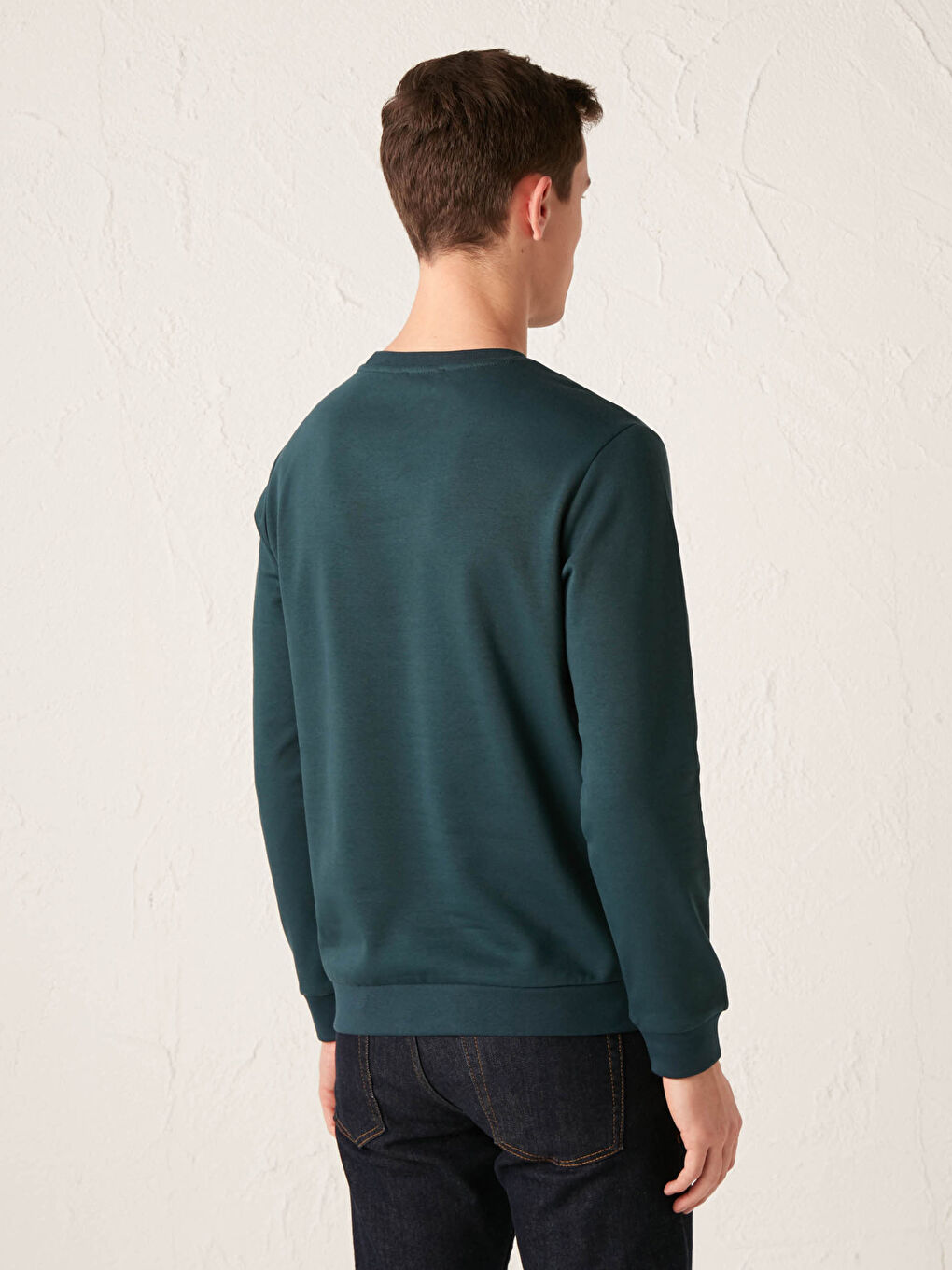 Petrol Bisiklet Yaka Baskılı Kalın Sweatshirt-1