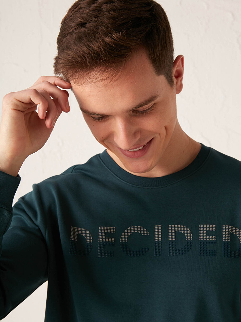 Petrol Bisiklet Yaka Baskılı Kalın Sweatshirt-2