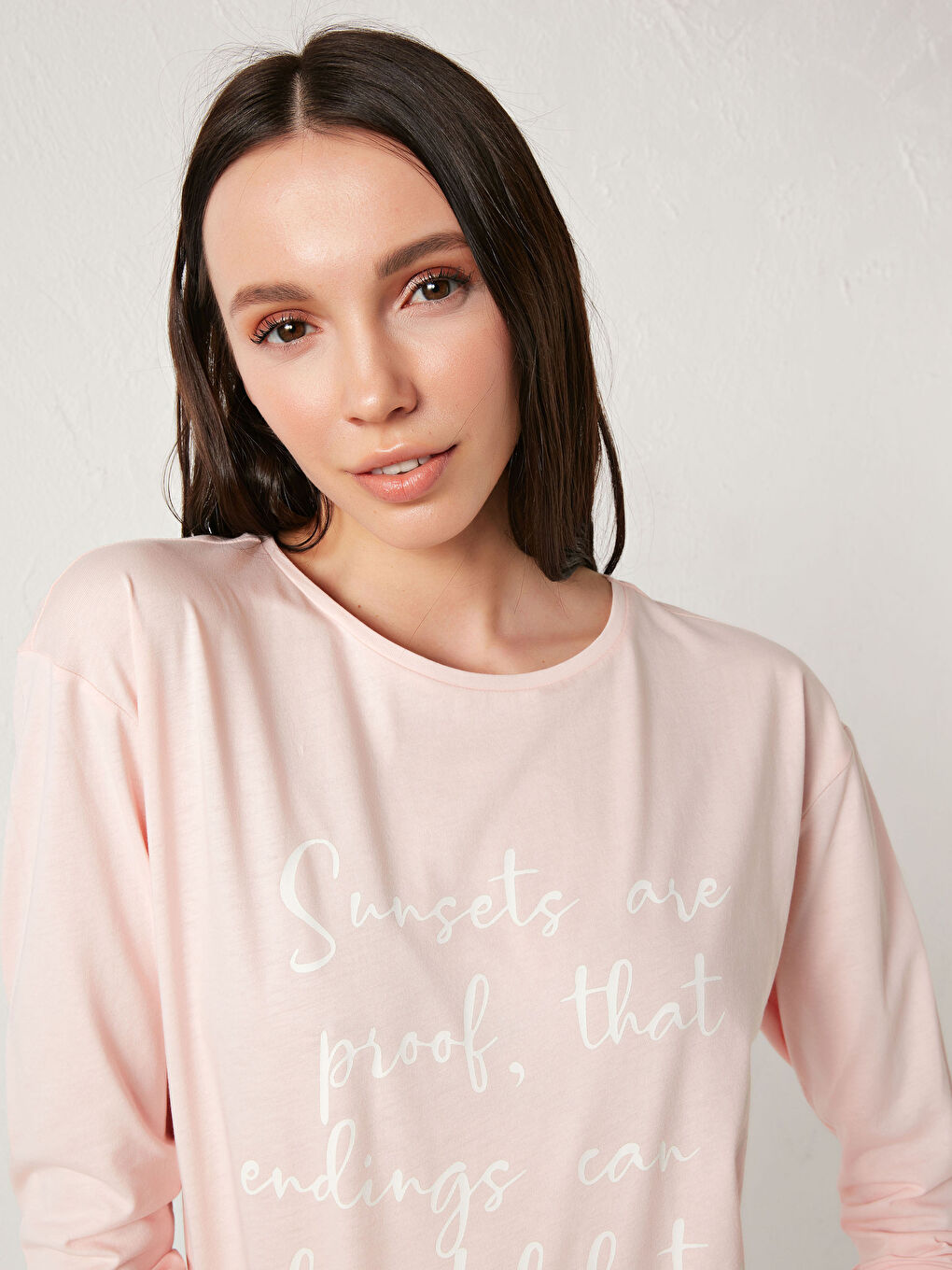 Gri Slogan Baskılı Pamuklu Pijama Takımı-3