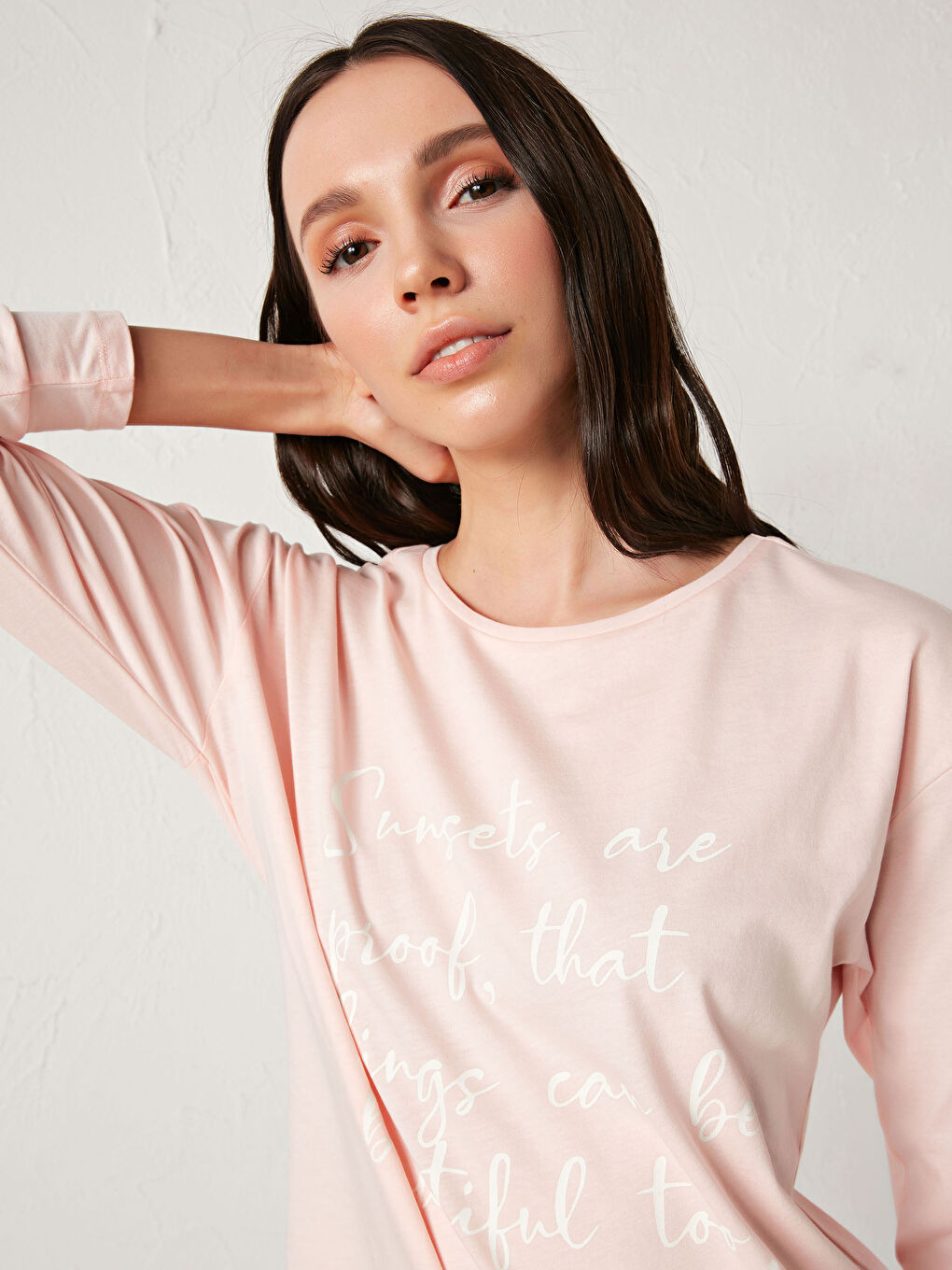 Gri Slogan Baskılı Pamuklu Pijama Takımı-1