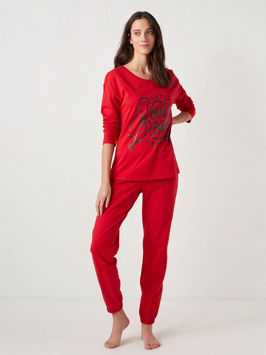 Komplet pidžame od pamuka sa štampanim slovima-4