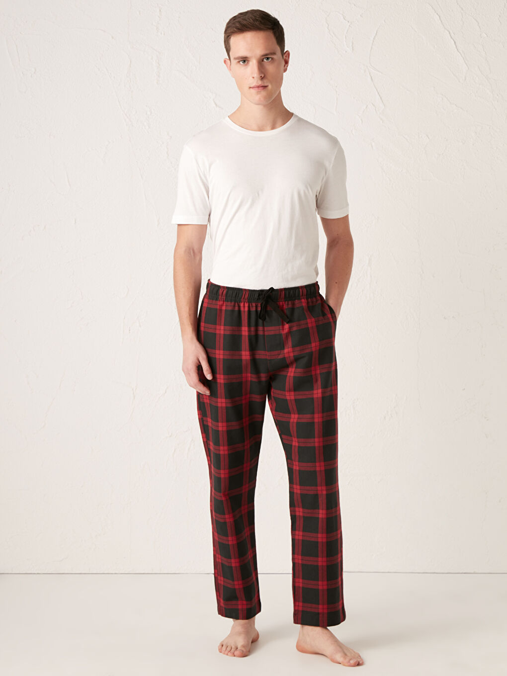 Kırmızı Standart Kalıp Ekose Pijama Alt