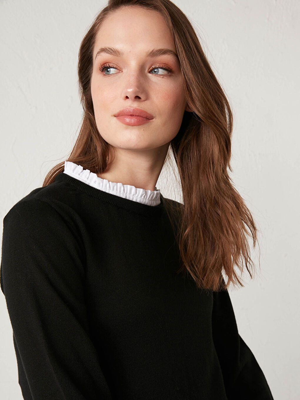 Ruffle Collar Long Sleeve Cotton Maternity Tunic-1
