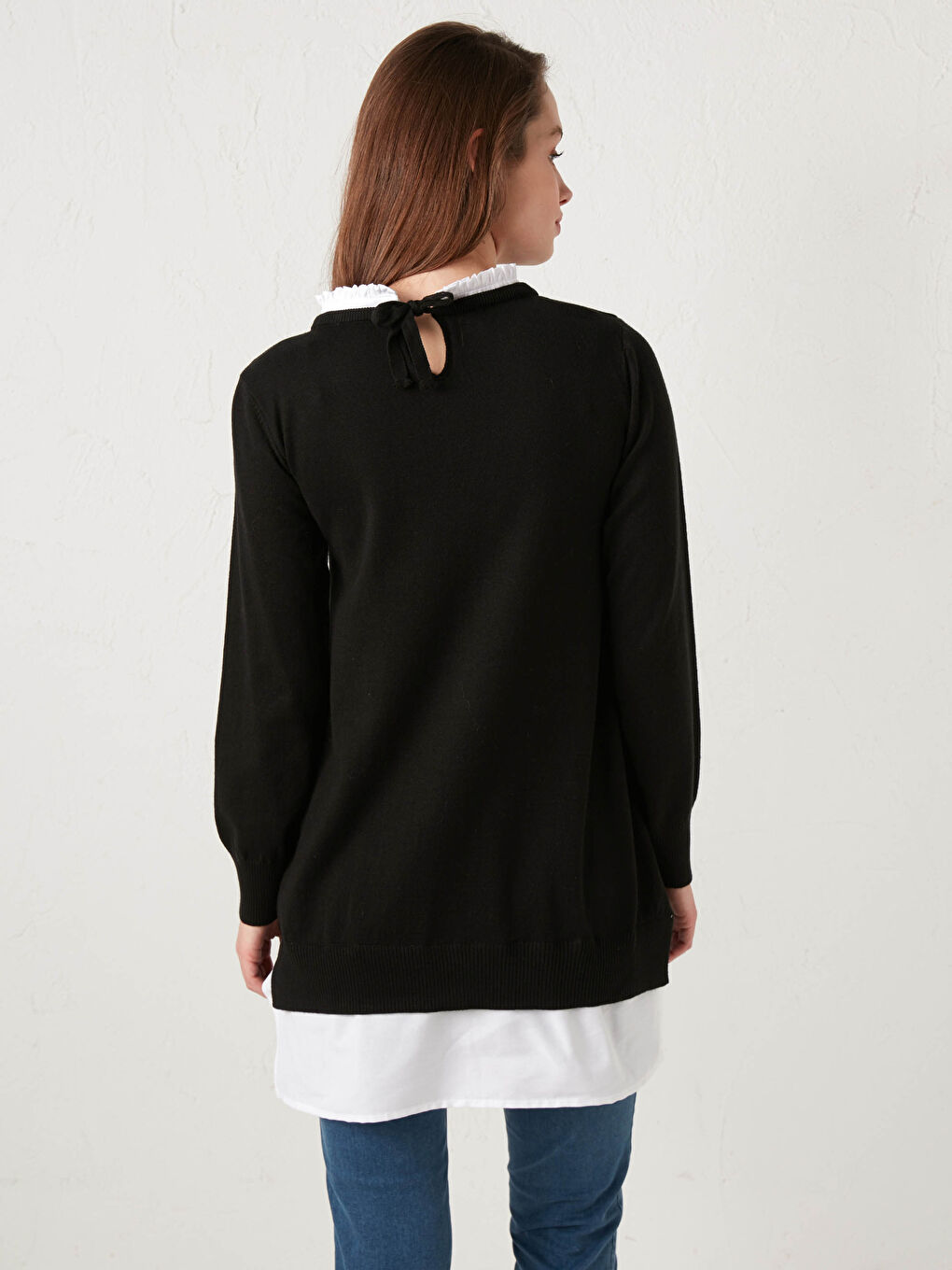 Ruffle Collar Long Sleeve Cotton Maternity Tunic-3