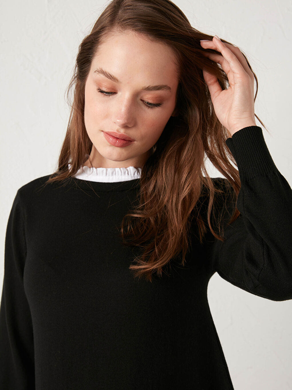 Ruffle Collar Long Sleeve Cotton Maternity Tunic-4