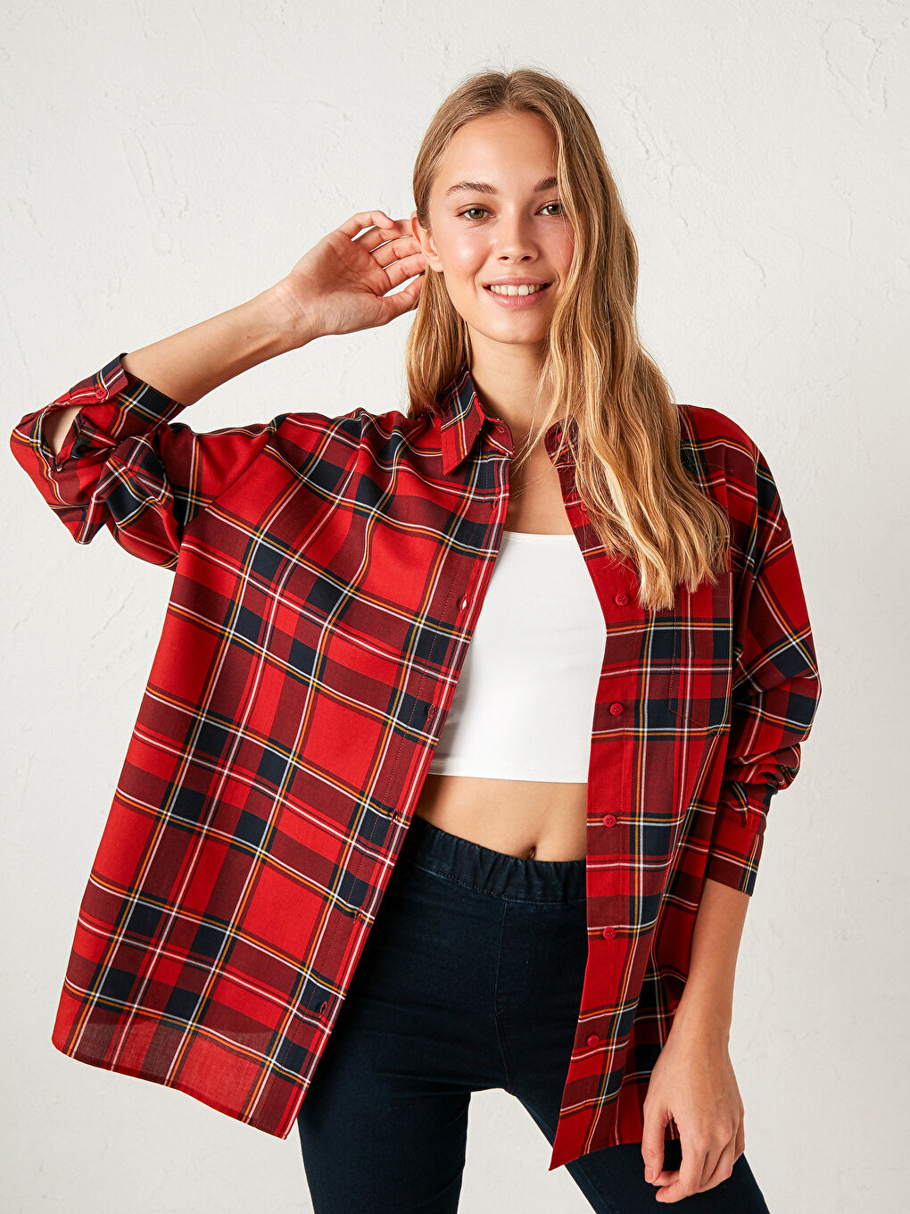 Chemise à Manches Longues Écossais pour Femmes-1