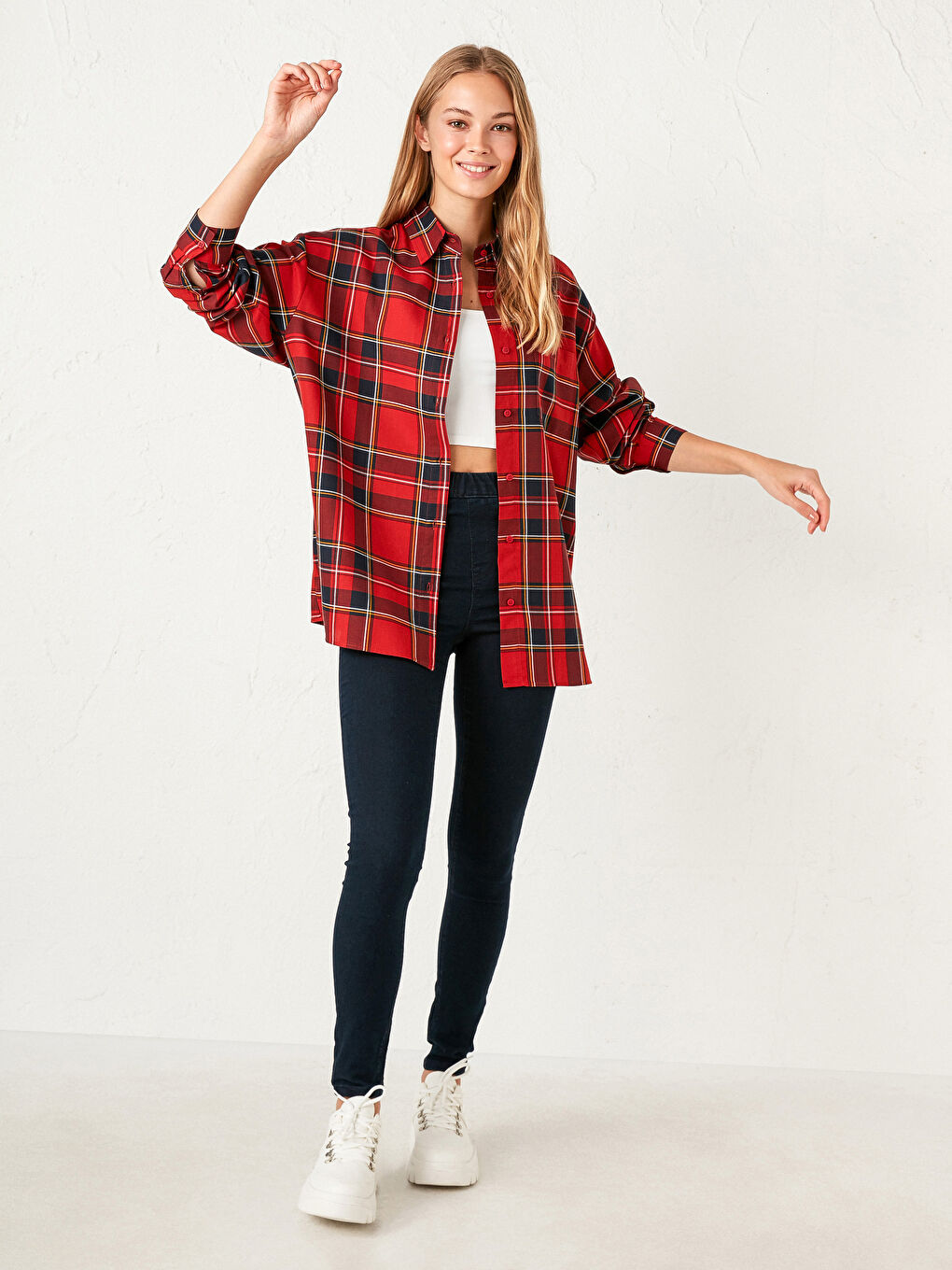 Chemise à Manches Longues Écossais pour Femmes-2